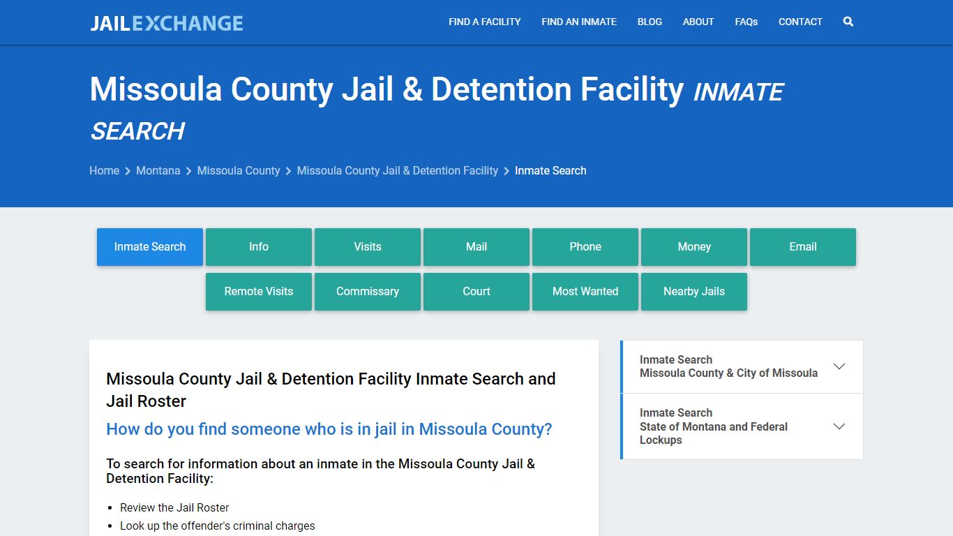 Missoula County Jail & Detention Facility Inmate Search