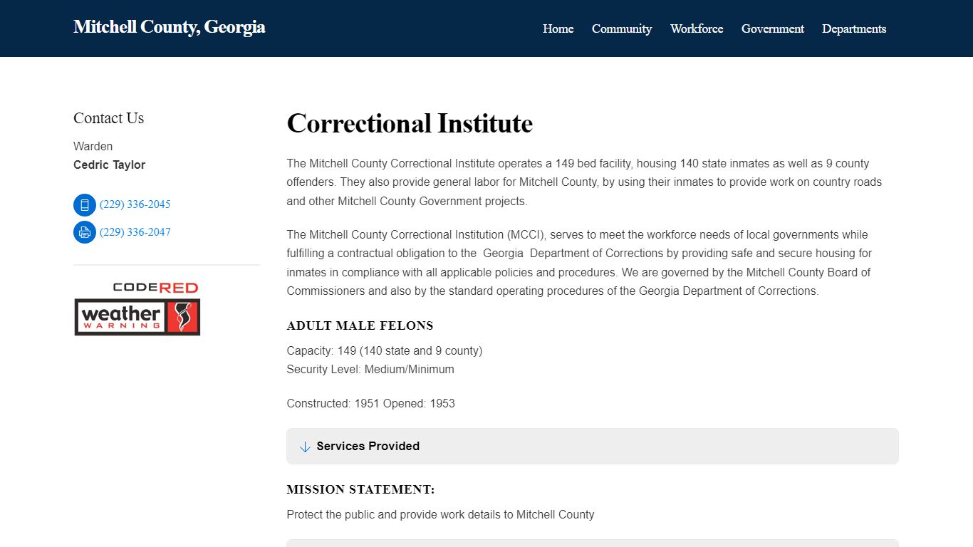 Correctional Institute - Mitchell County, Georgia