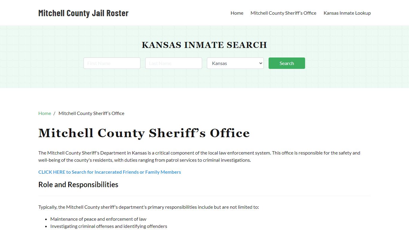 Mitchell County Sheriff Office, KS, Arrest Warrants Search