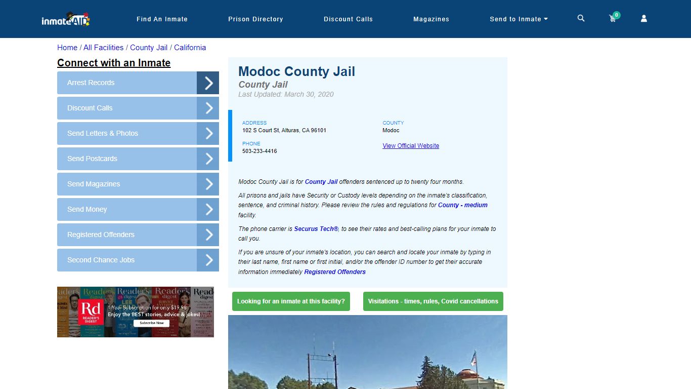 Modoc County Jail - Inmate Locator - Alturas, CA