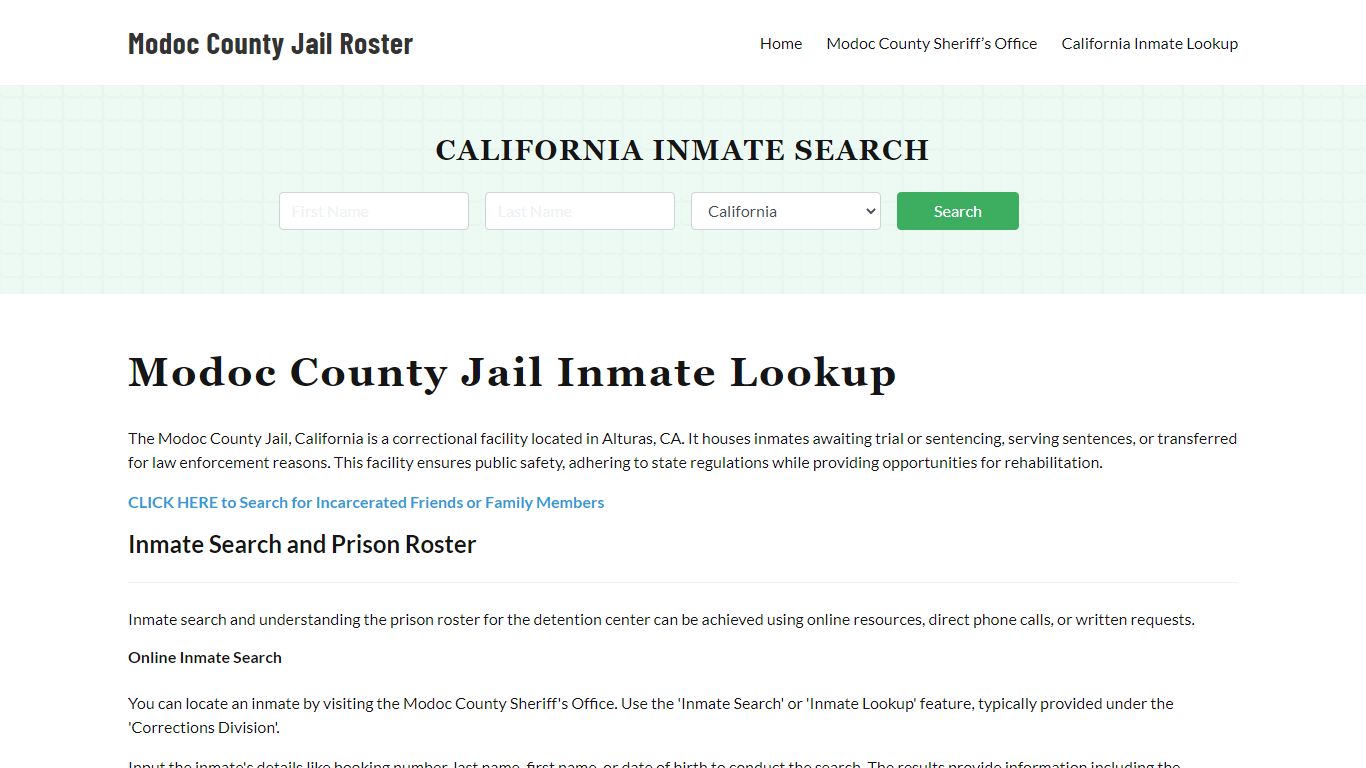 Modoc County Jail Roster Lookup, CA, Inmate Search