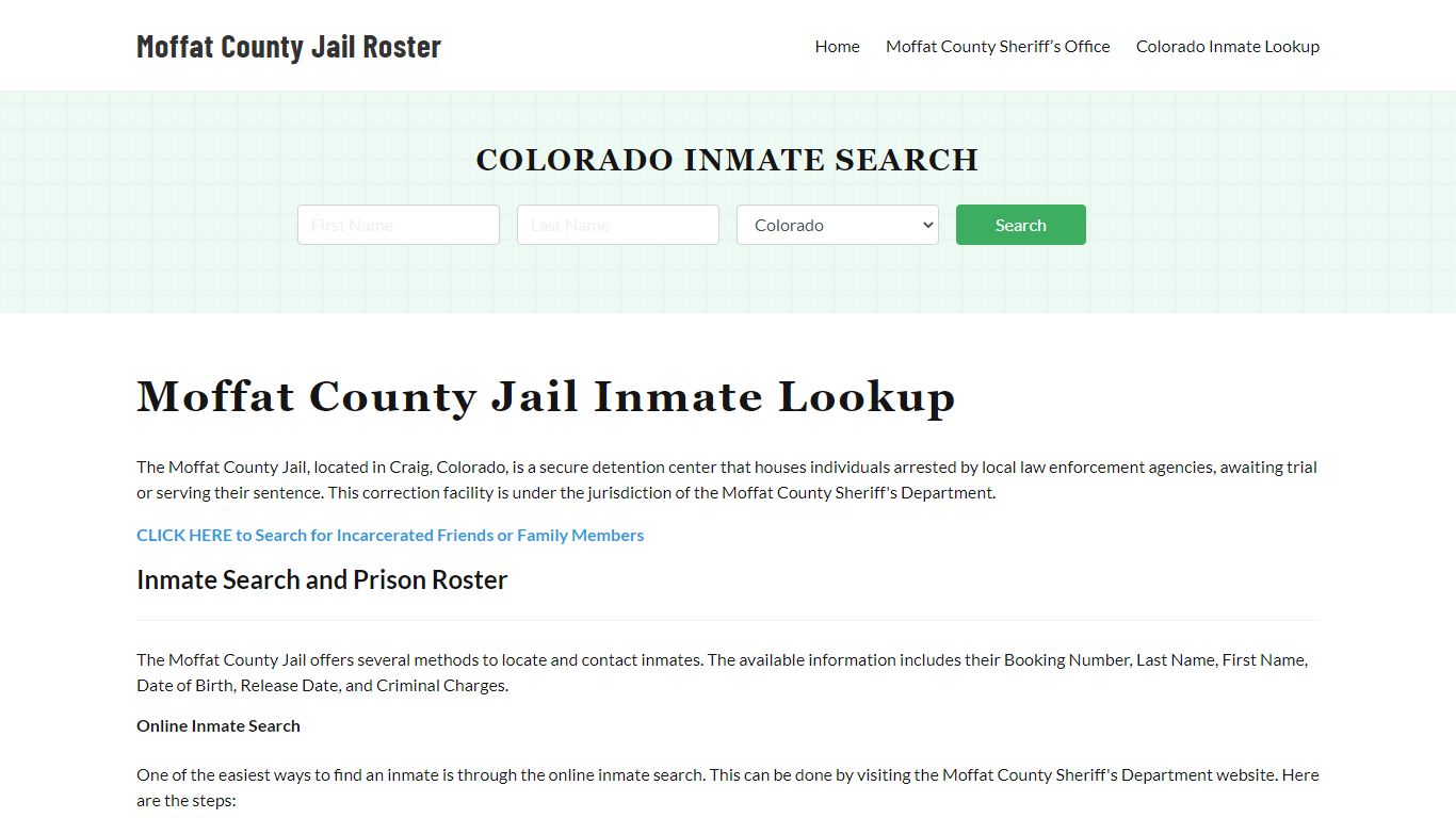 Moffat County Jail Roster Lookup, CO, Inmate Search