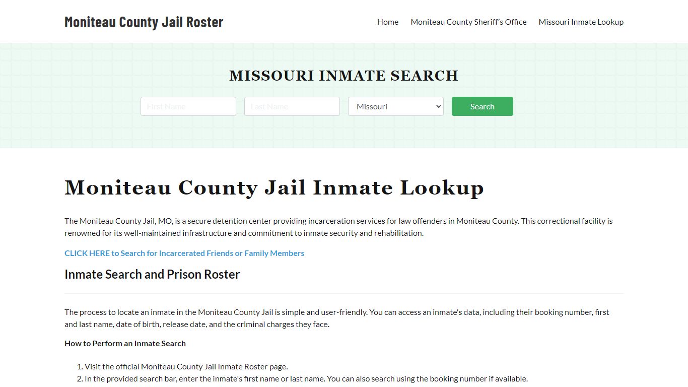 Moniteau County Jail Roster Lookup, MO, Inmate Search