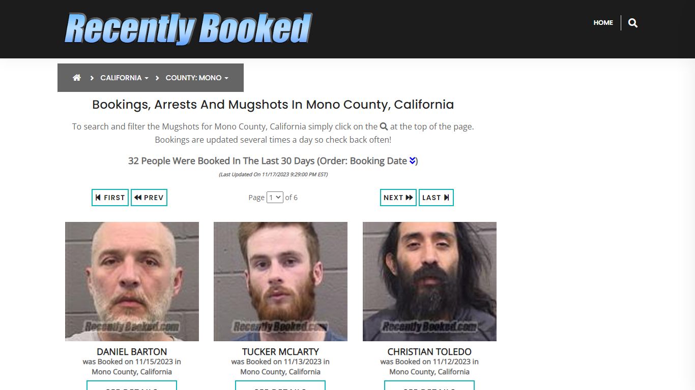 Recent bookings, Arrests, Mugshots in Mono County, California