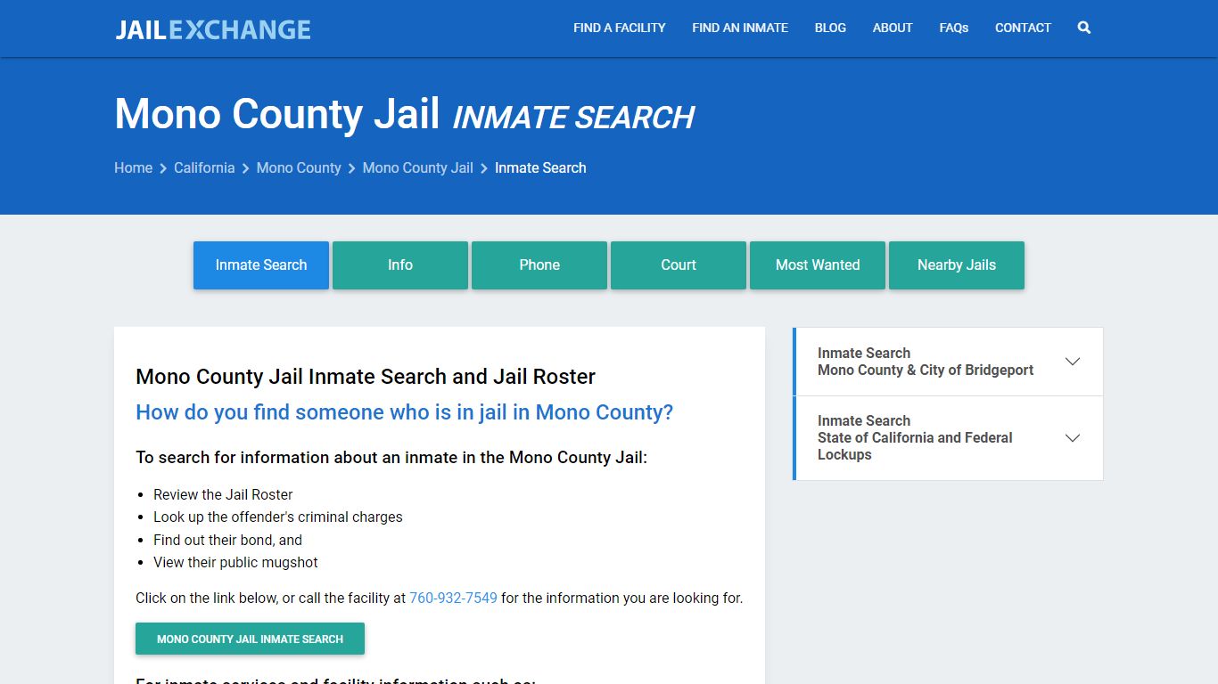 Inmate Search: Roster & Mugshots - Mono County Jail, CA