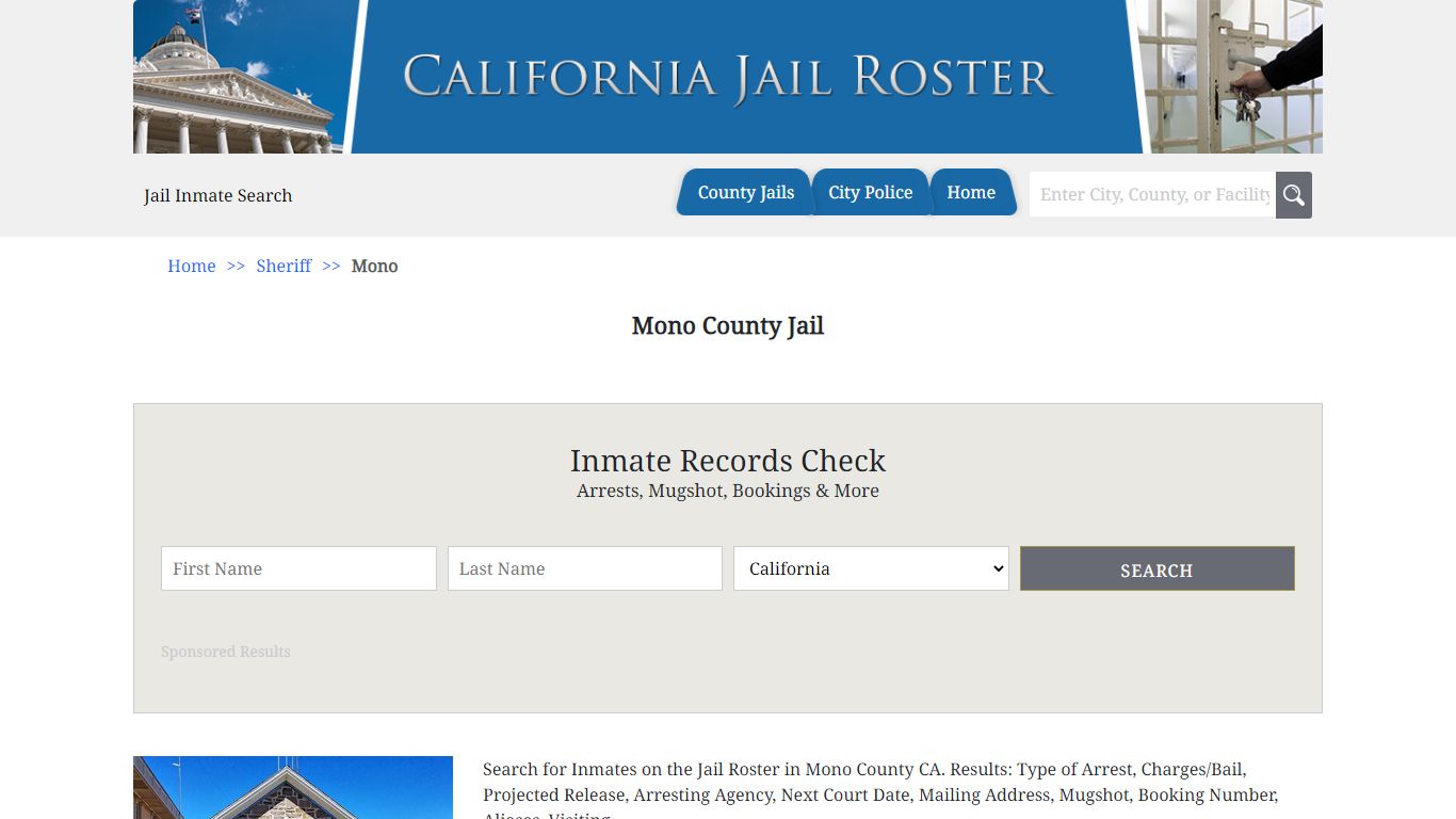 Mono County Jail | Jail Roster Search