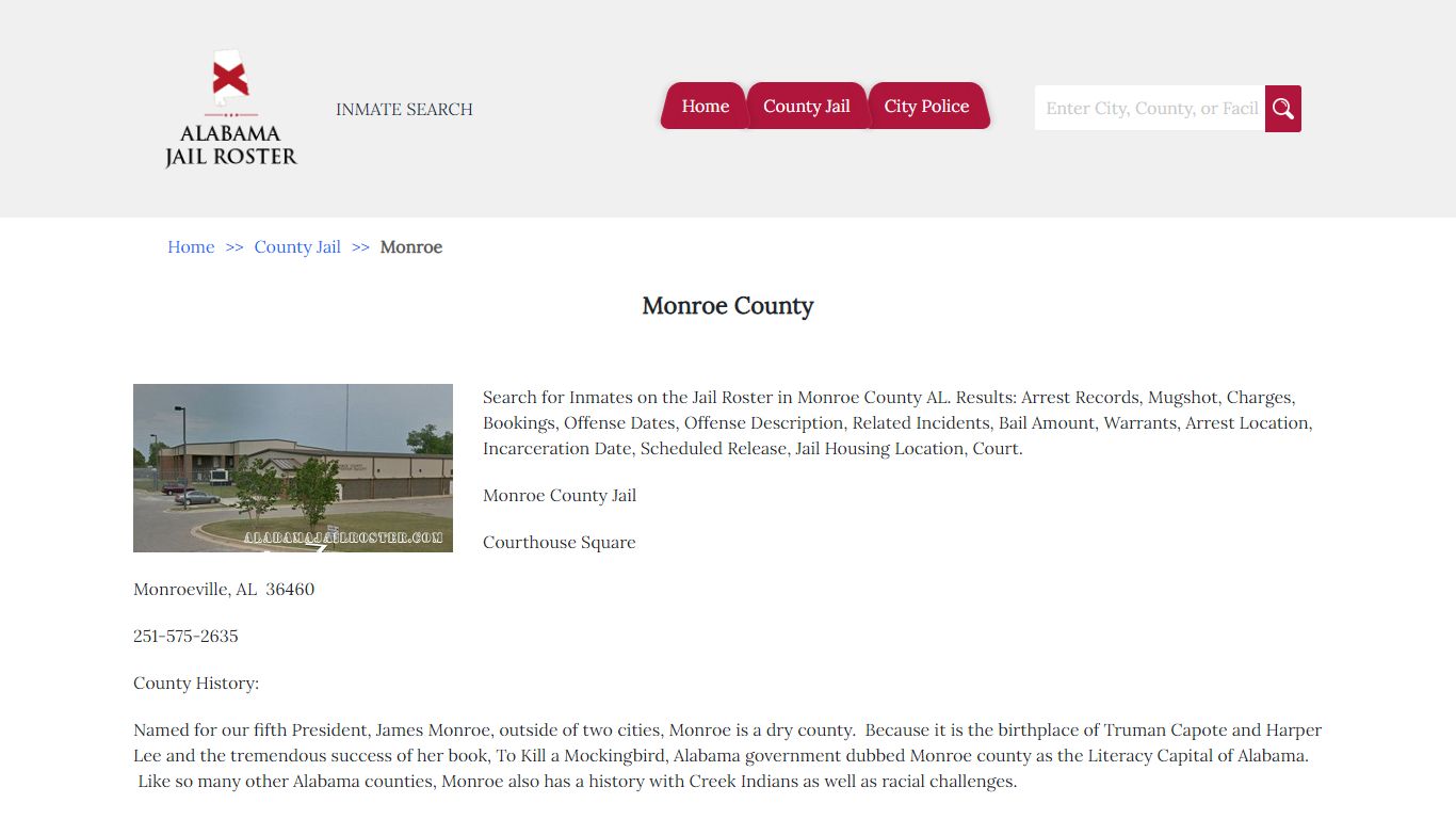 Monroe County | Alabama Jail Inmate Search