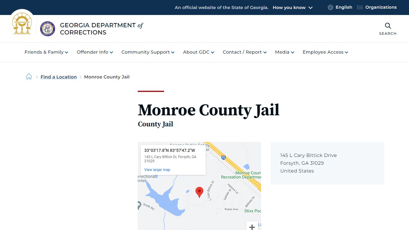 Monroe County Jail | Georgia Department of Corrections