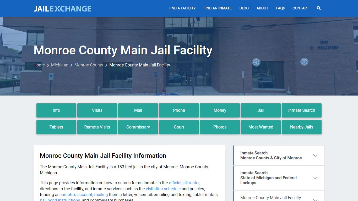 Monroe County Main Jail Facility, MI Inmate Search, Information