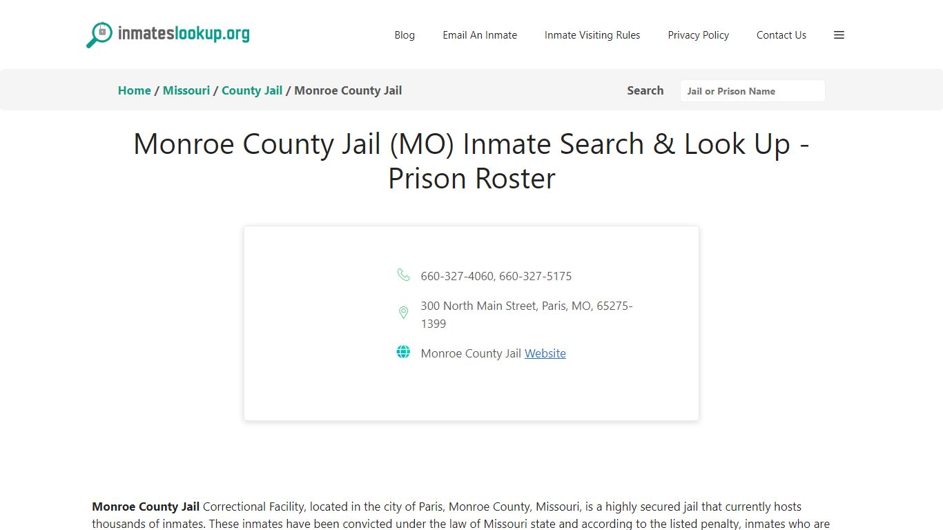 Monroe County Jail (MO) Inmate Search & Look Up - Prison Roster