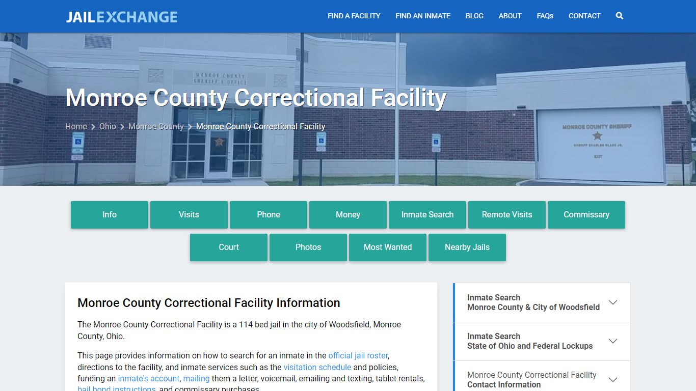 Monroe County Correctional Facility, OH Inmate Search, Information
