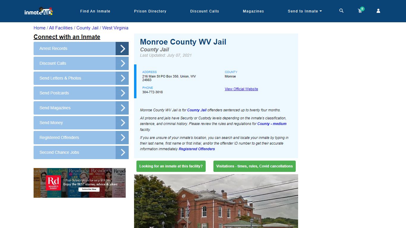 Monroe County WV Jail - Inmate Locator - Union, WV