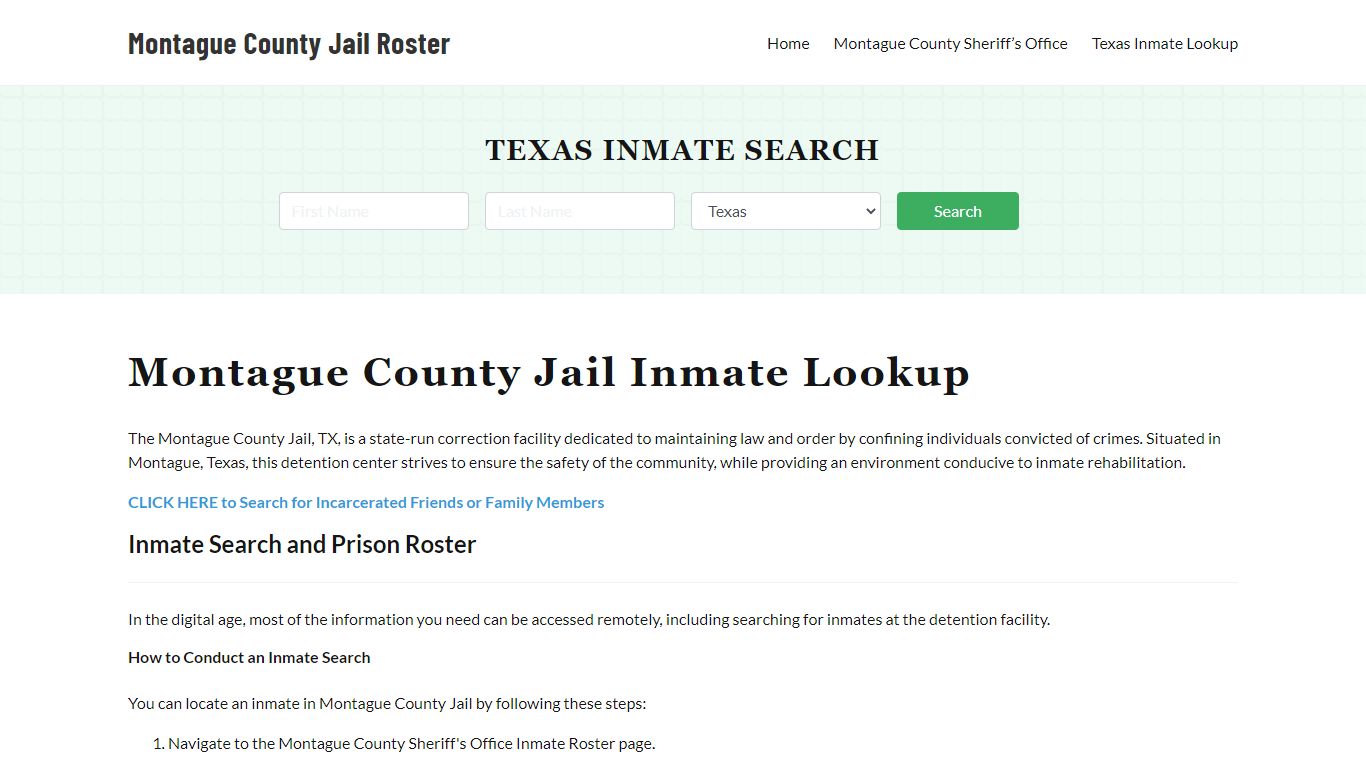 Montague County Jail Roster Lookup, TX, Inmate Search