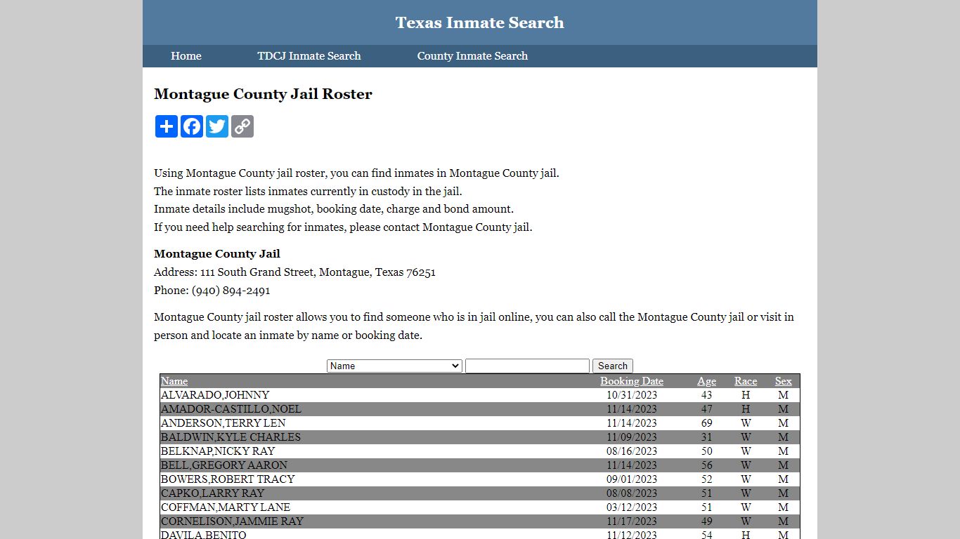 Montague County Jail Roster - Texas Inmate Search