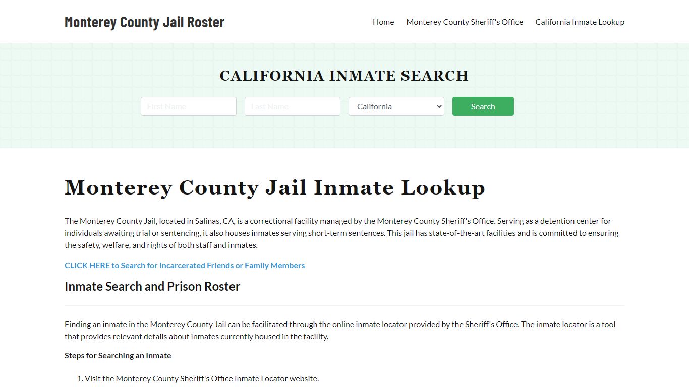 Monterey County Jail Roster Lookup, CA, Inmate Search
