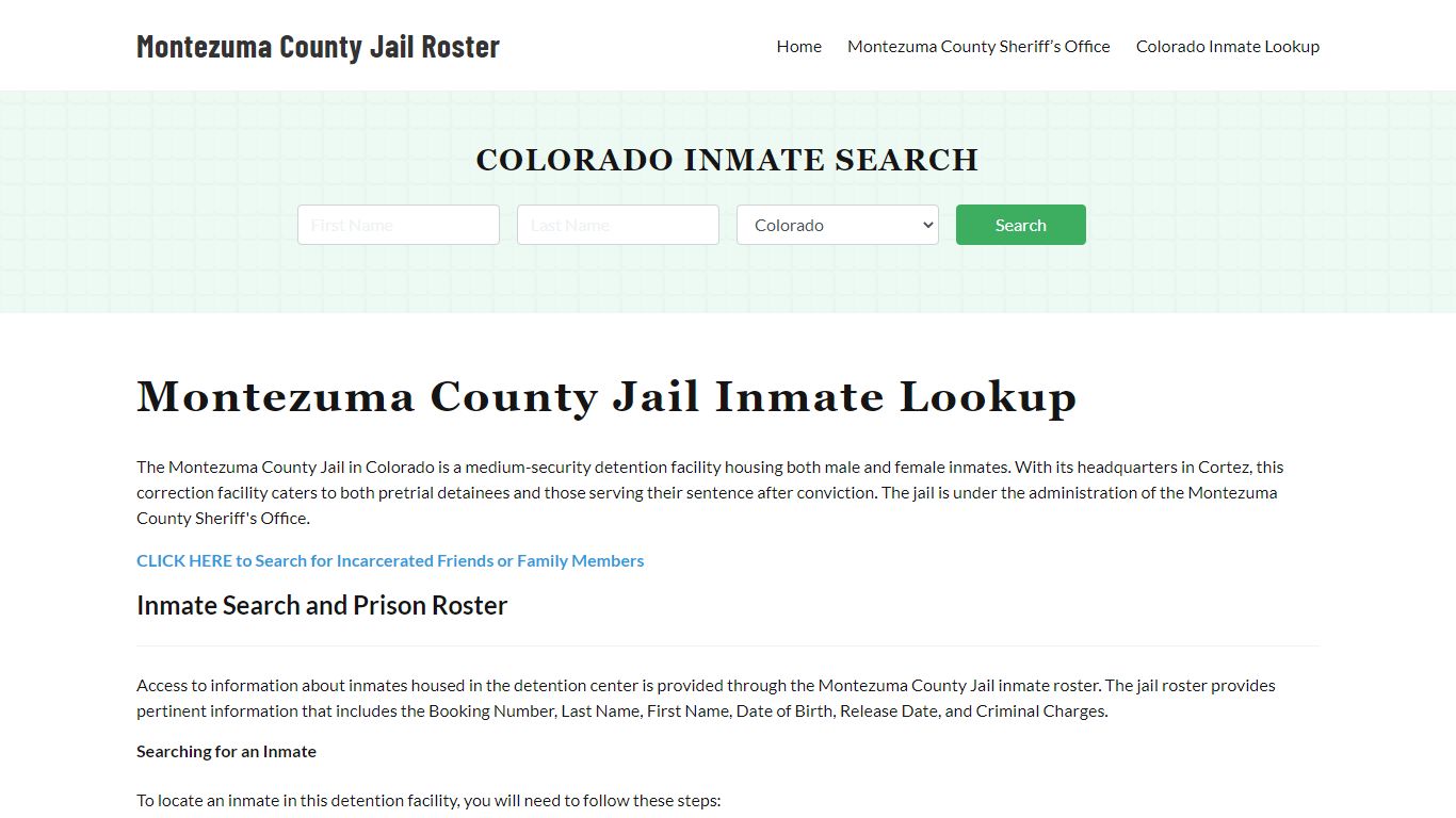 Montezuma County Jail Roster Lookup, CO, Inmate Search