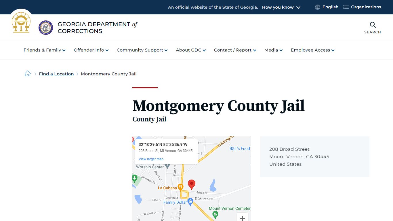 Montgomery County Jail | Georgia Department of Corrections