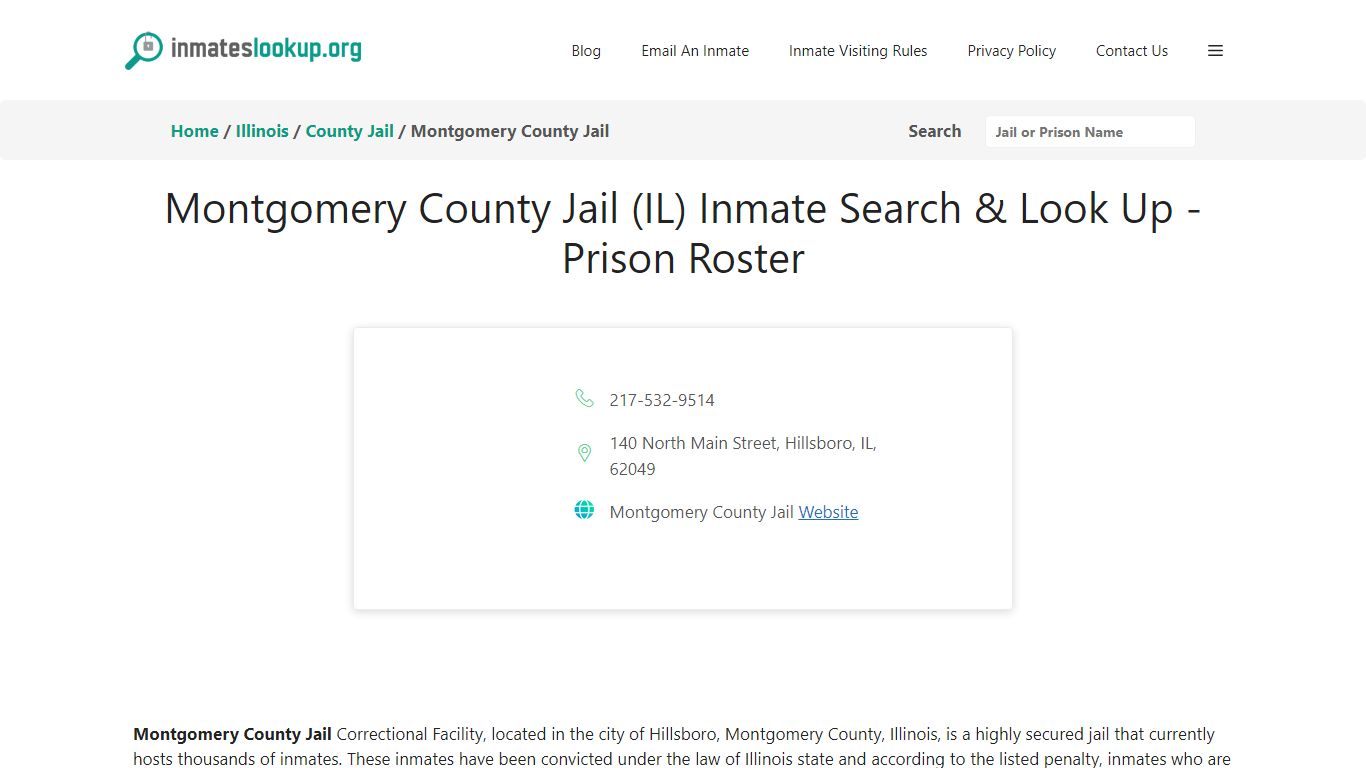 Montgomery County Jail (IL) Inmate Search & Look Up - Prison Roster