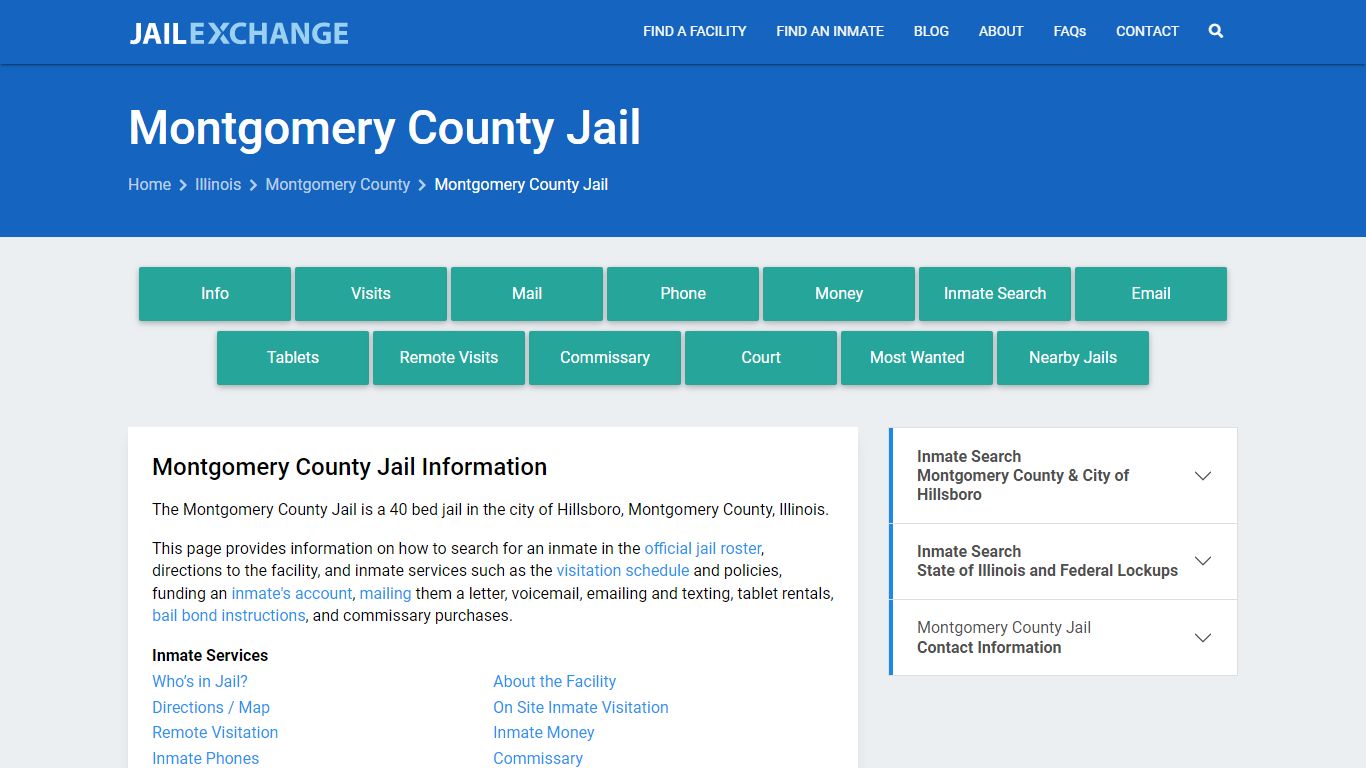 Montgomery County Jail, IL Inmate Search, Information