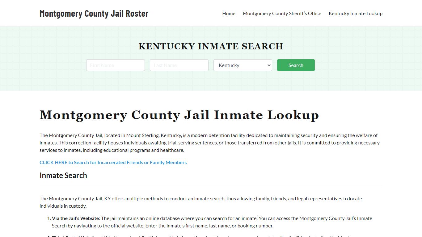 Montgomery County Jail Roster Lookup, KY, Inmate Search