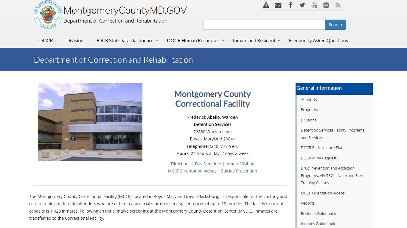 Montgomery County Correctional Facility, Montgomery County, Maryland ...