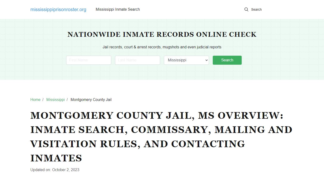 Montgomery County Jail , MS Overview: Inmate Search, Commissary ...