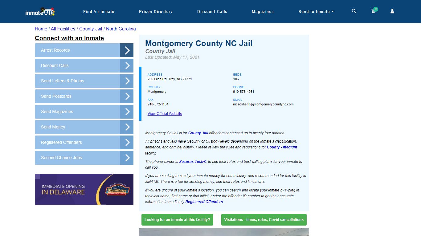 Montgomery County NC Jail - Inmate Locator - Troy, NC