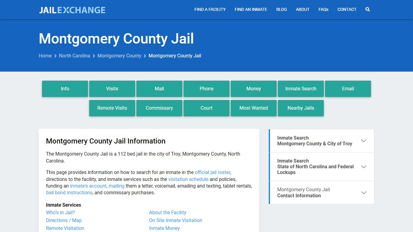 Montgomery County Jail, NC Inmate Search, Information