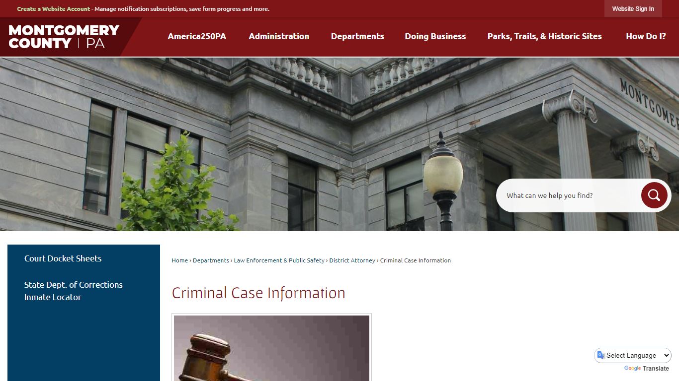 Criminal Case Information | Montgomery County, PA - Official Website