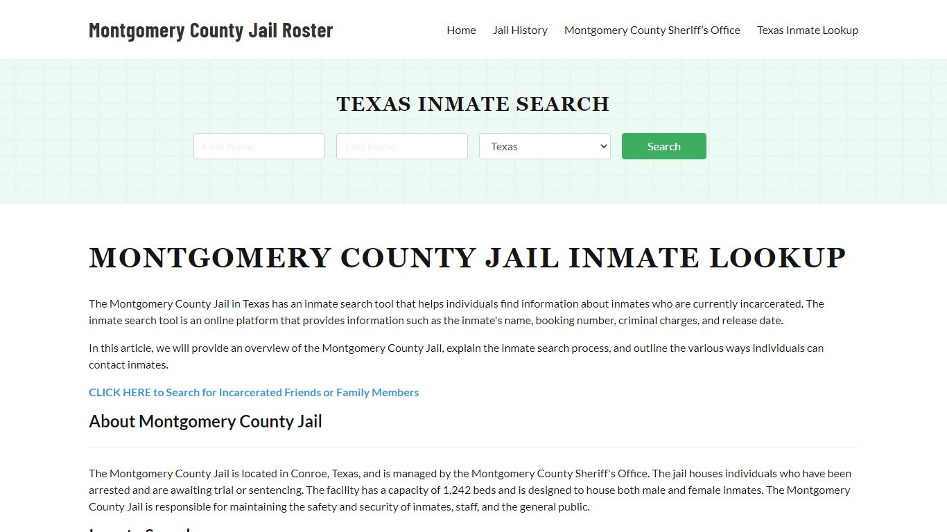 Montgomery County Jail Roster Lookup, TX, Inmate Search