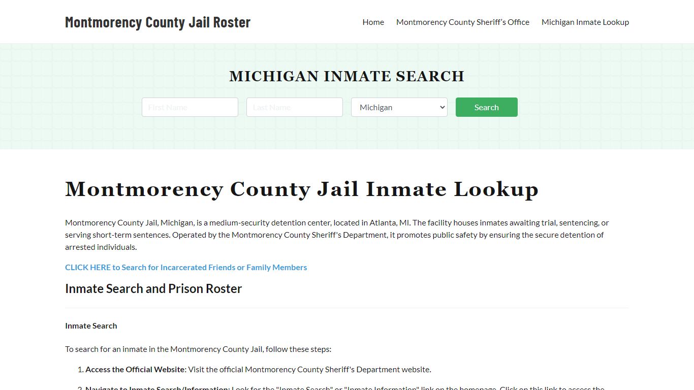 Montmorency County Jail Roster Lookup, MI, Inmate Search