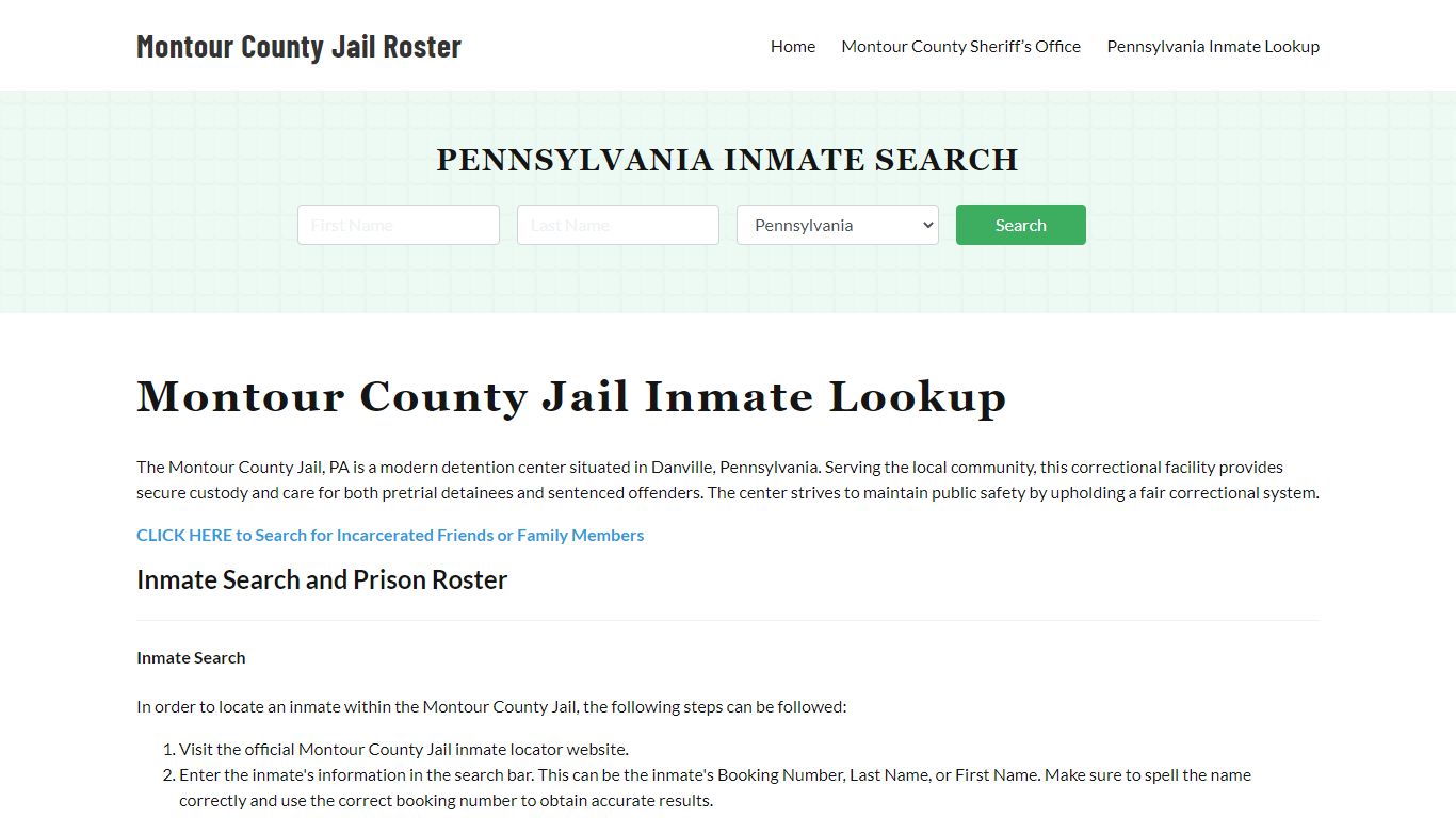 Montour County Jail Roster Lookup, PA, Inmate Search