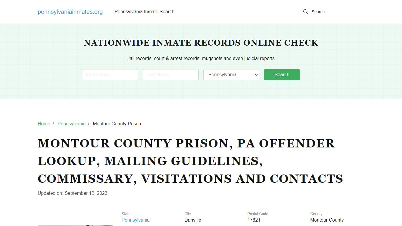 Montour County Prison, PA: Inmate Search Options, Visitations, Contacts