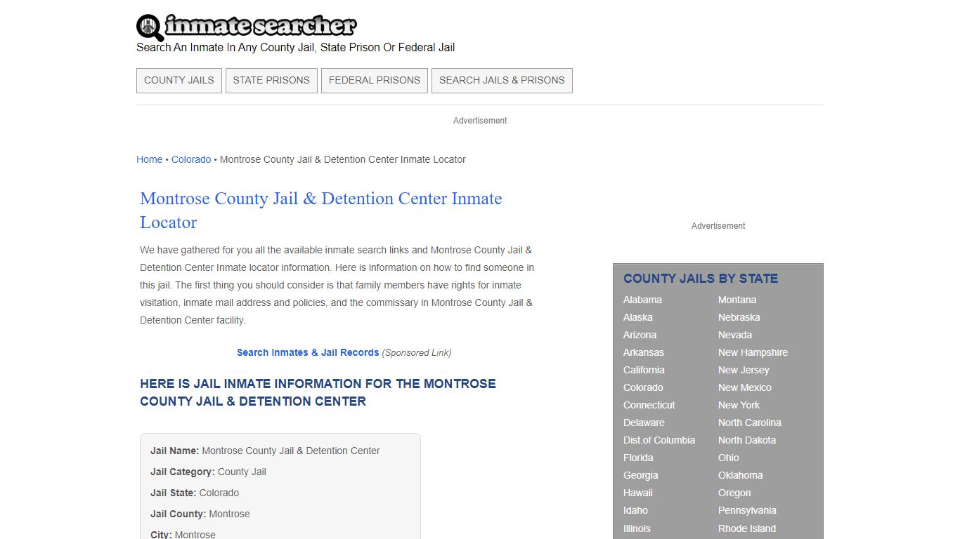 Montrose County Jail & Detention Center Inmate Locator - Inmate Searcher
