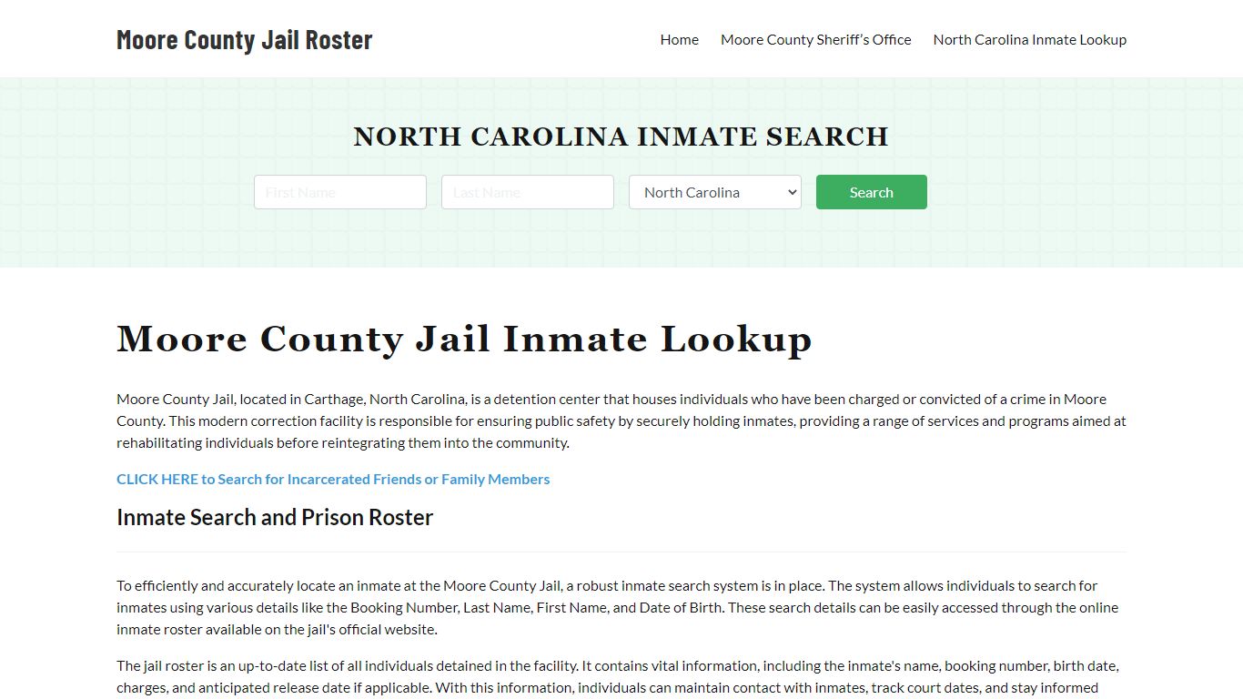 Moore County Jail Roster Lookup, NC, Inmate Search