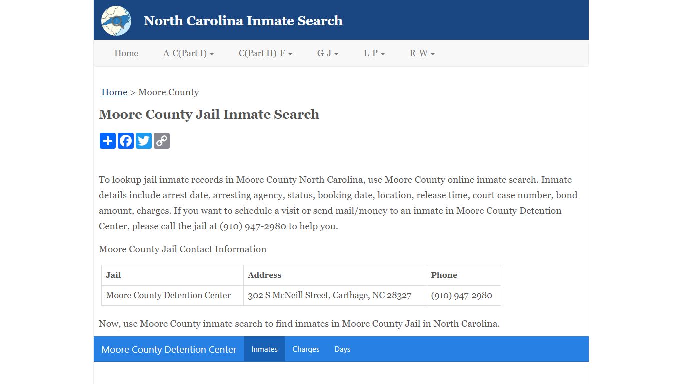 Moore County Jail Inmate Search