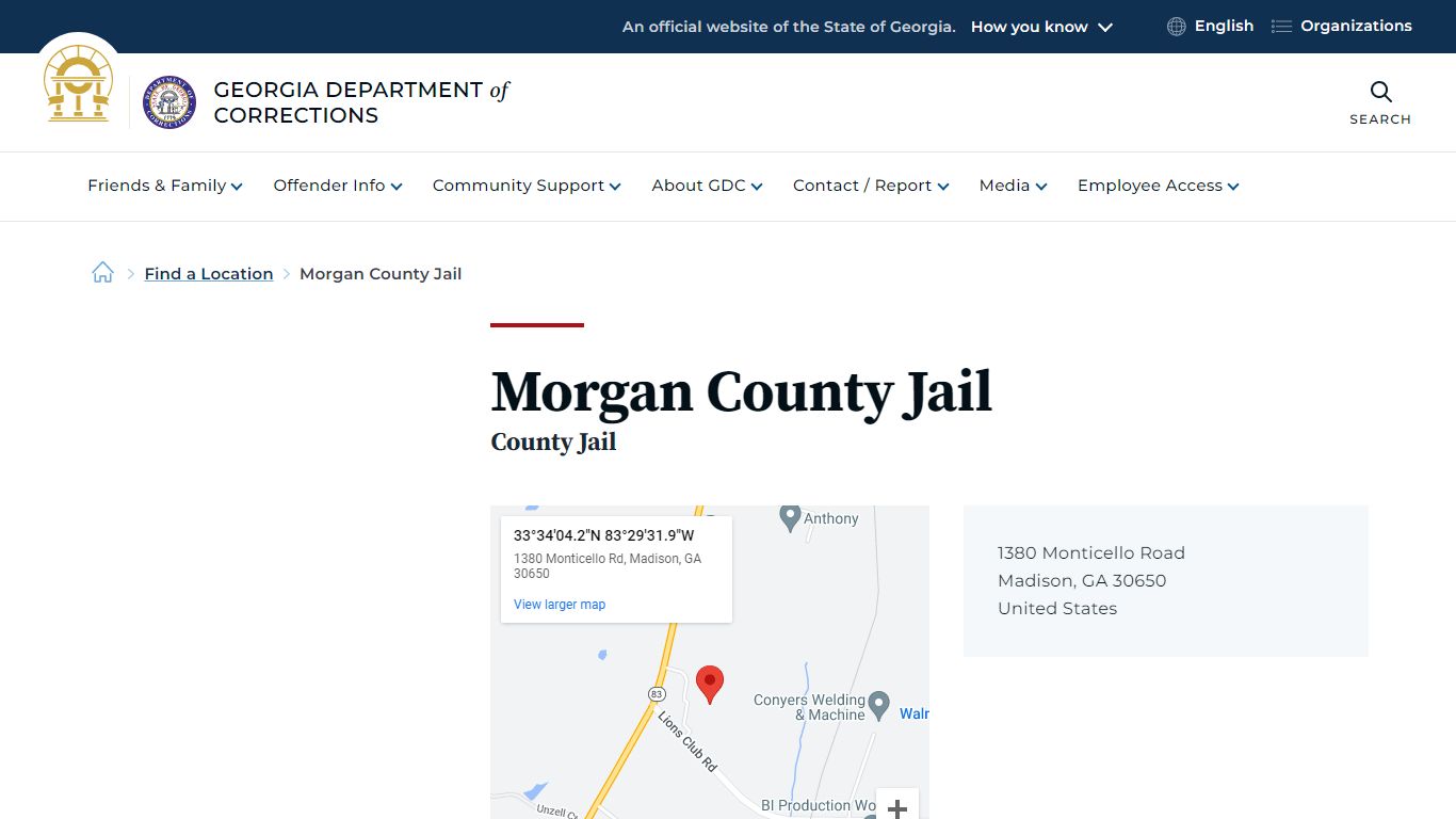 Morgan County Jail | Georgia Department of Corrections