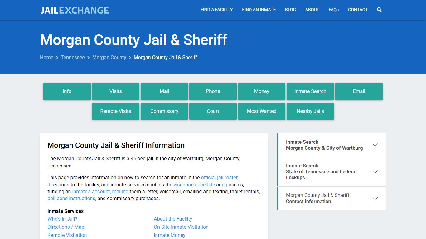Morgan County Jail & Sheriff, TN Inmate Search, Information