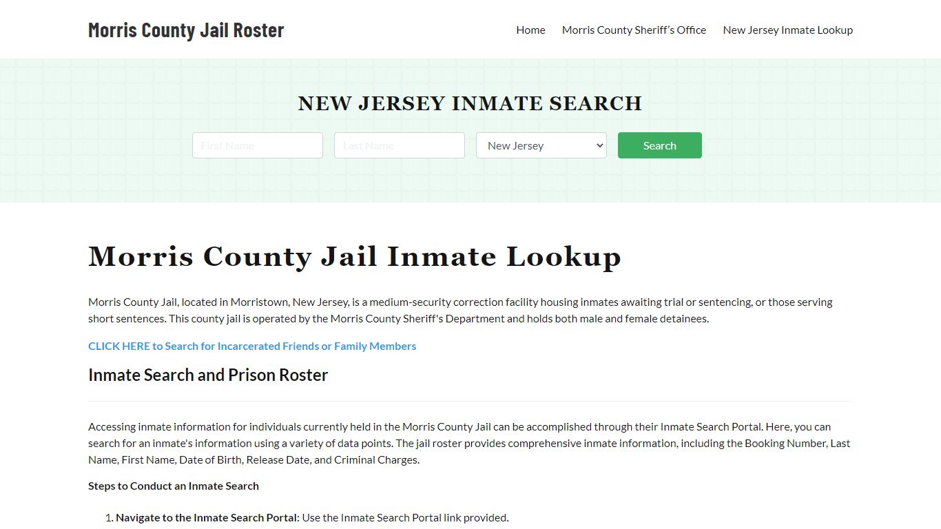 Morris County Jail Roster Lookup, NJ, Inmate Search