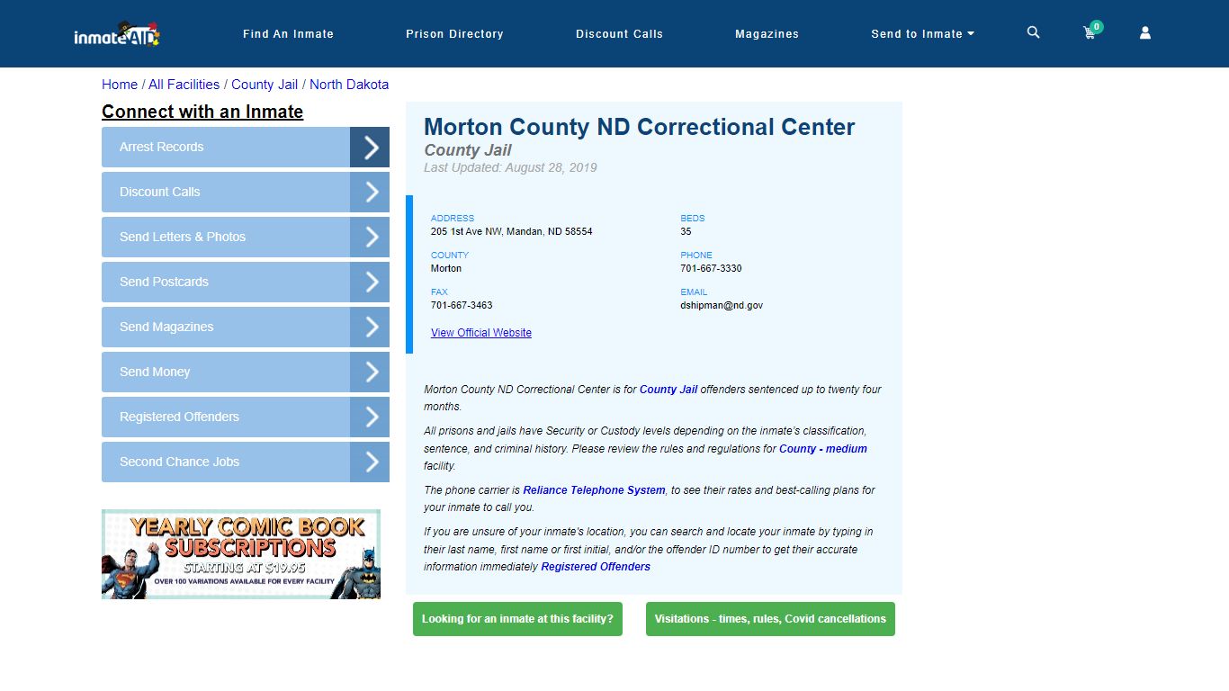 Morton County ND Correctional Center - Inmate Locator - Mandan, ND