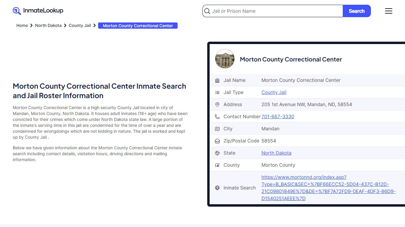 Morton County Correctional Center (ND) Inmate Search North Dakota ...