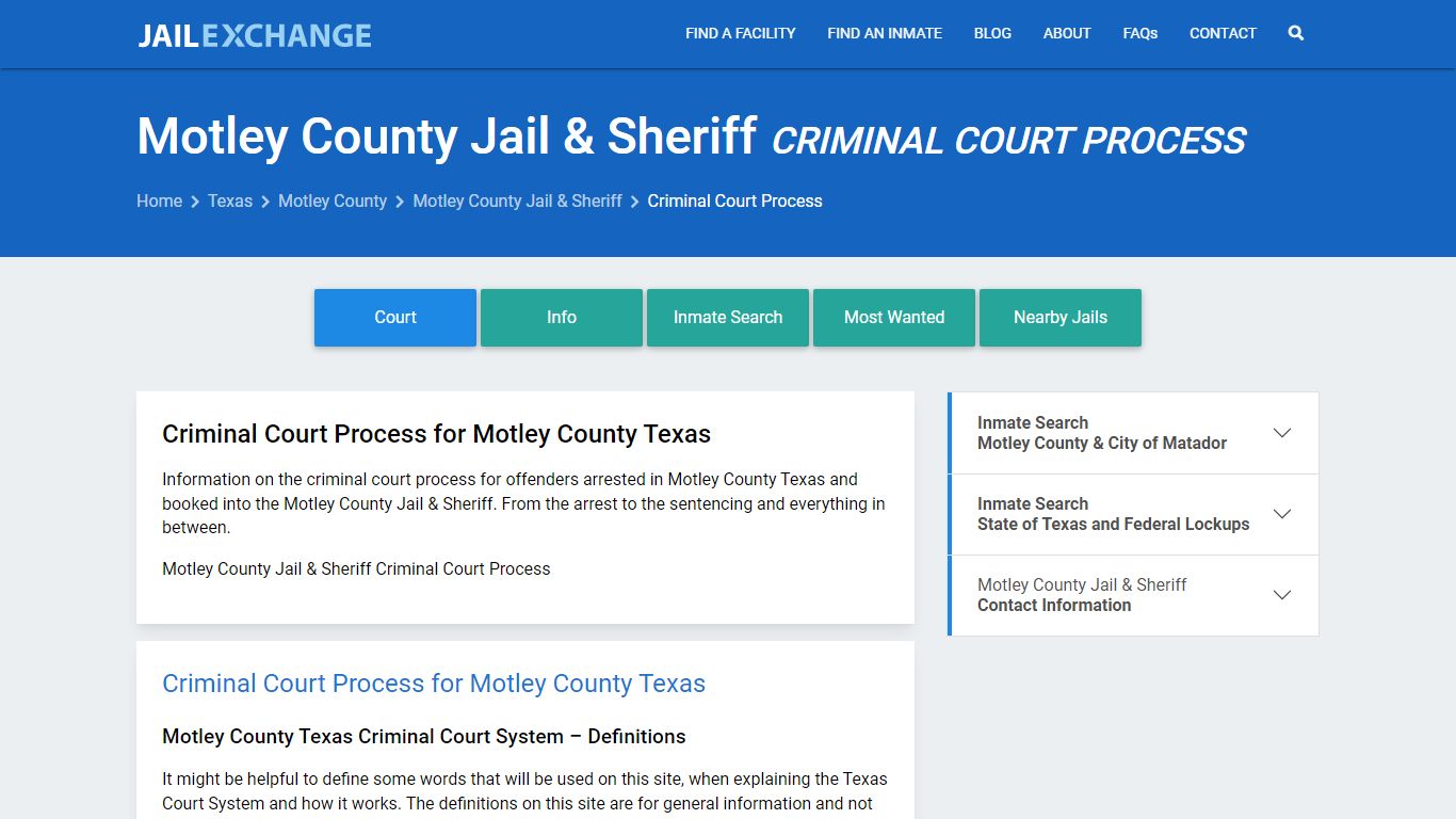 Motley County Jail & Sheriff Criminal Court Process