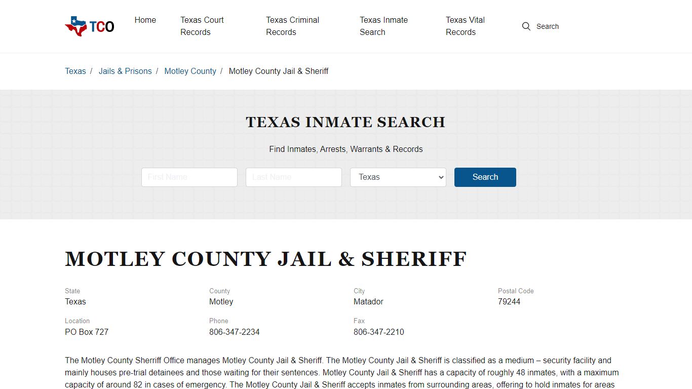 Motley County Jail & Sheriff in Matador, TX - Contact Information and ...