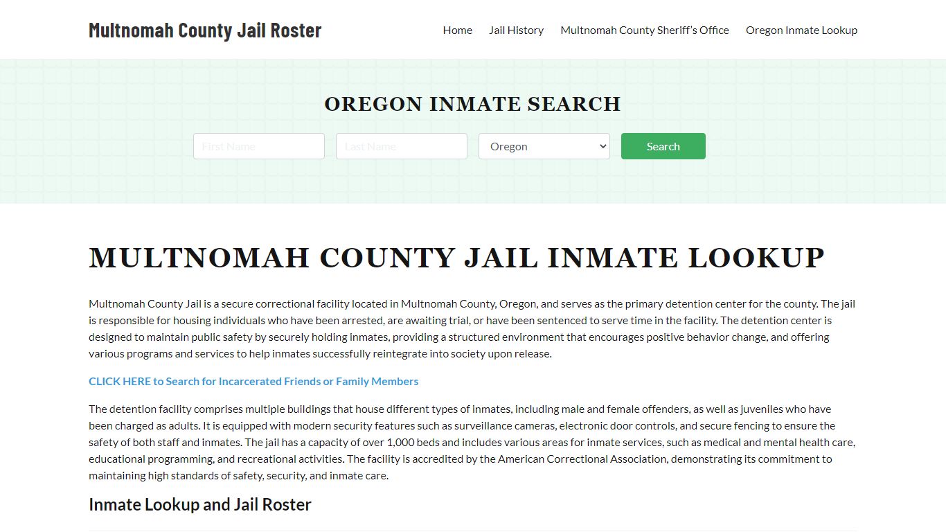 Multnomah County Jail Roster Lookup, OR, Inmate Search