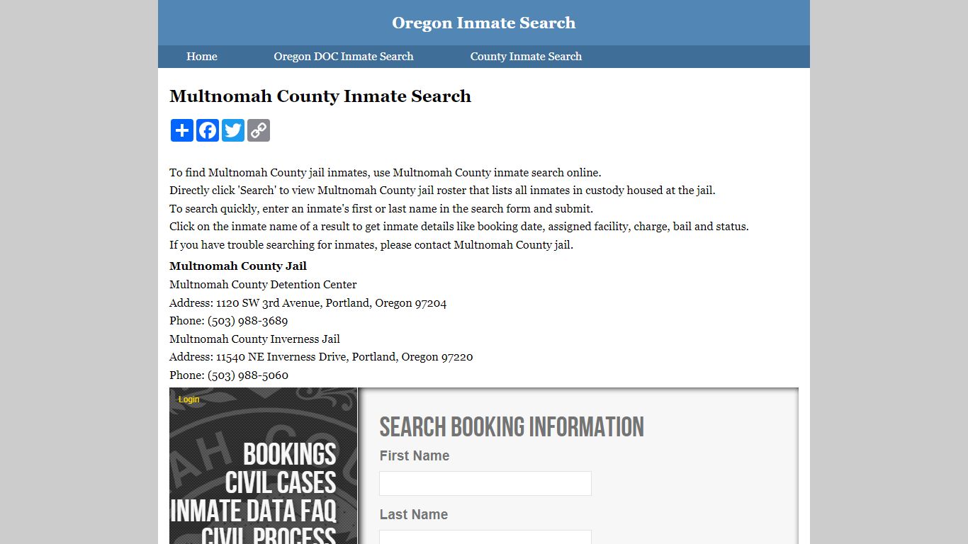 Multnomah County Inmate Search