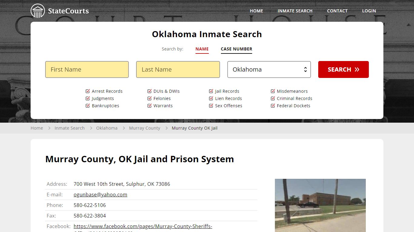 Murray County OK Jail Inmate Records Search, Oklahoma - StateCourts