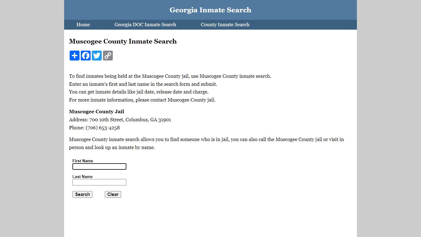 Muscogee County Inmate Search