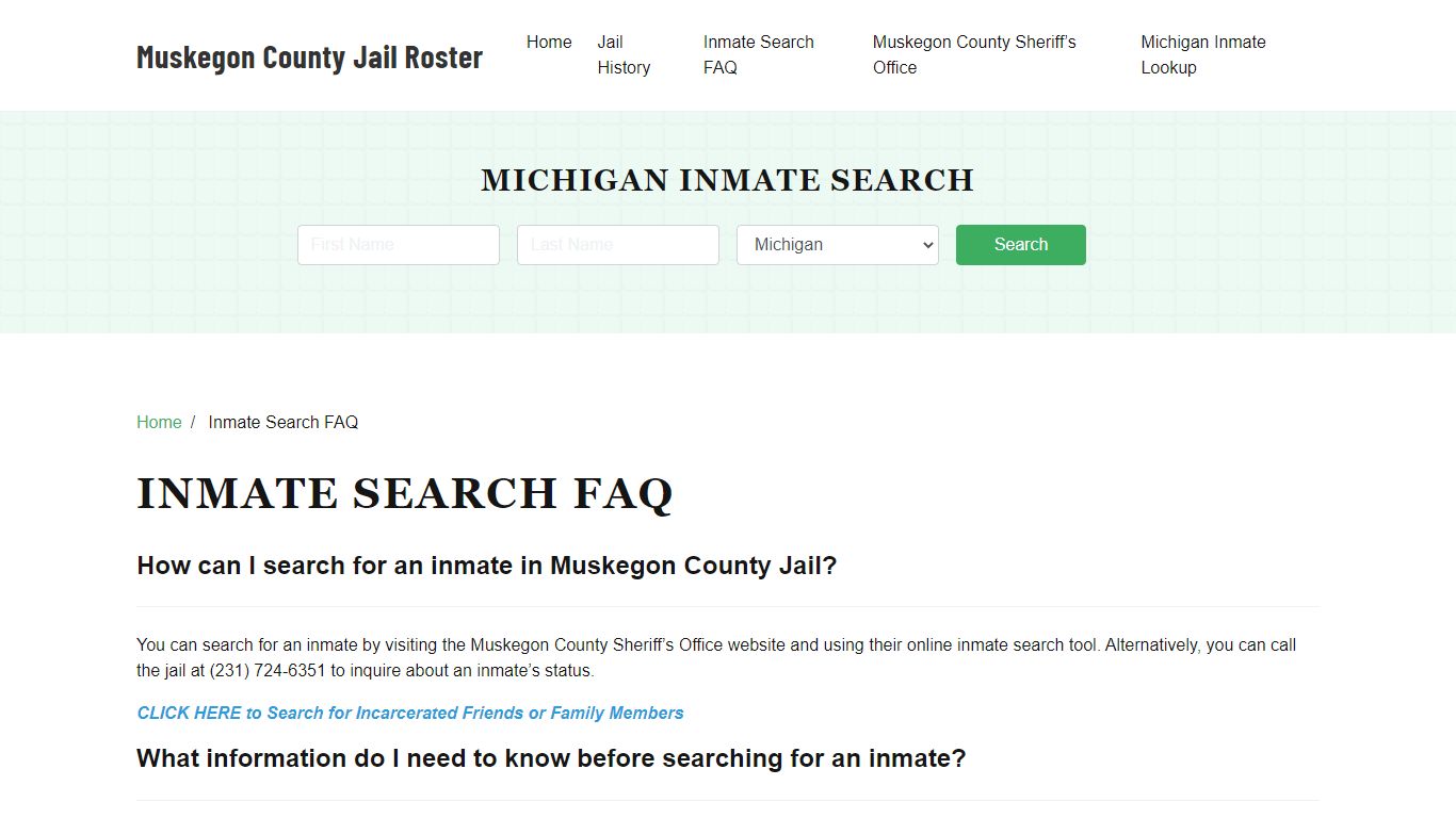 Inmate Search FAQ - Muskegon County, MI
