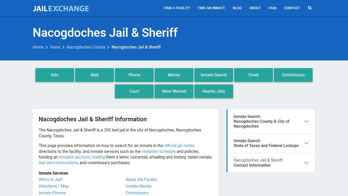 Nacogdoches Jail & Sheriff, TX Inmate Search, Information