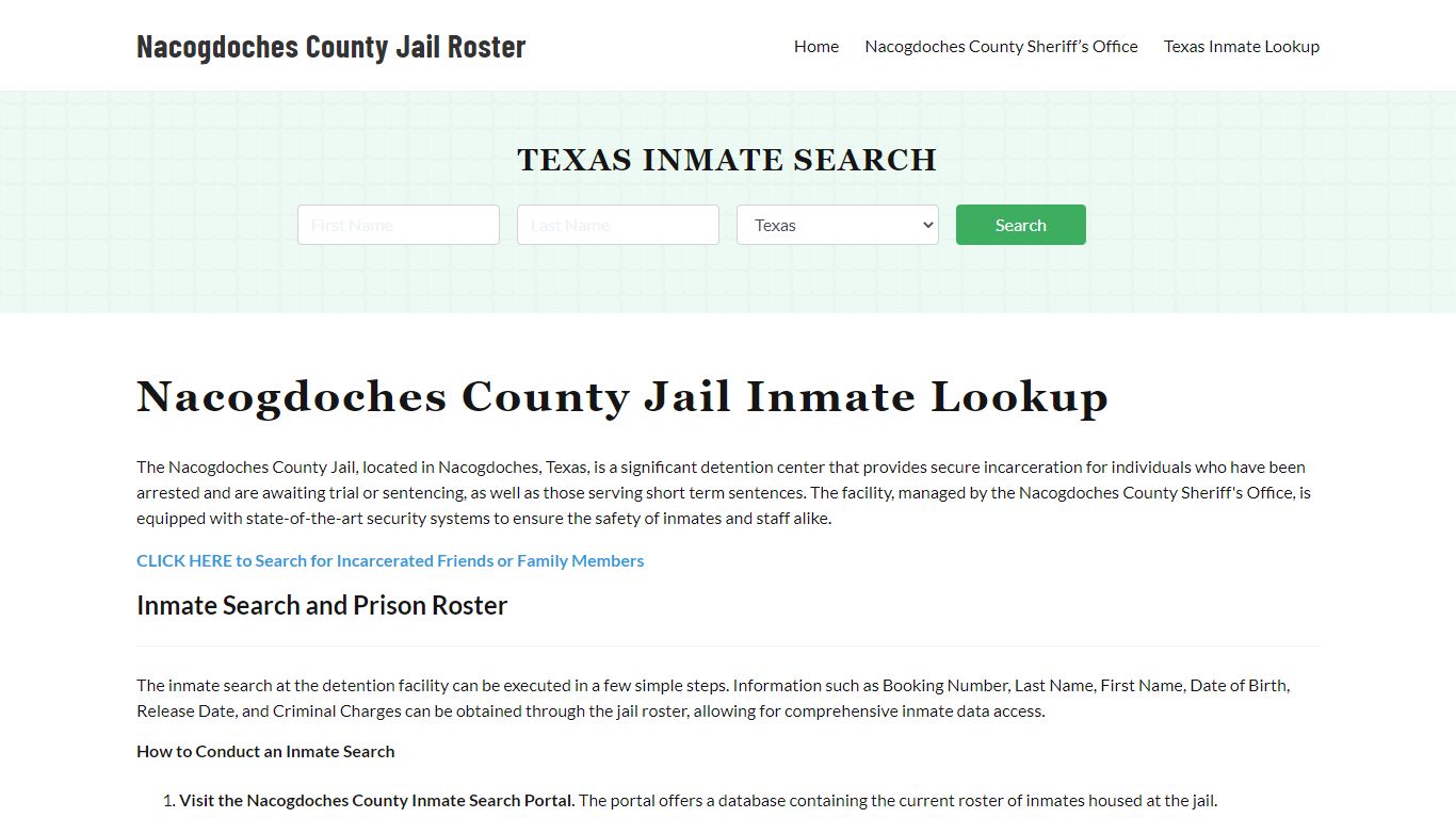 Nacogdoches County Jail Roster Lookup, TX, Inmate Search